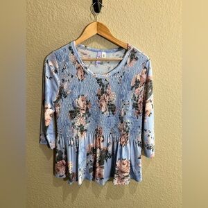 Alya Women’s Blue Floral Smocked Top